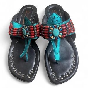 Donald J. Pliner Red and Teal Beaded Sandals